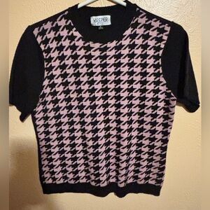 Kasper Black and Pink Houndstooth Sweater
